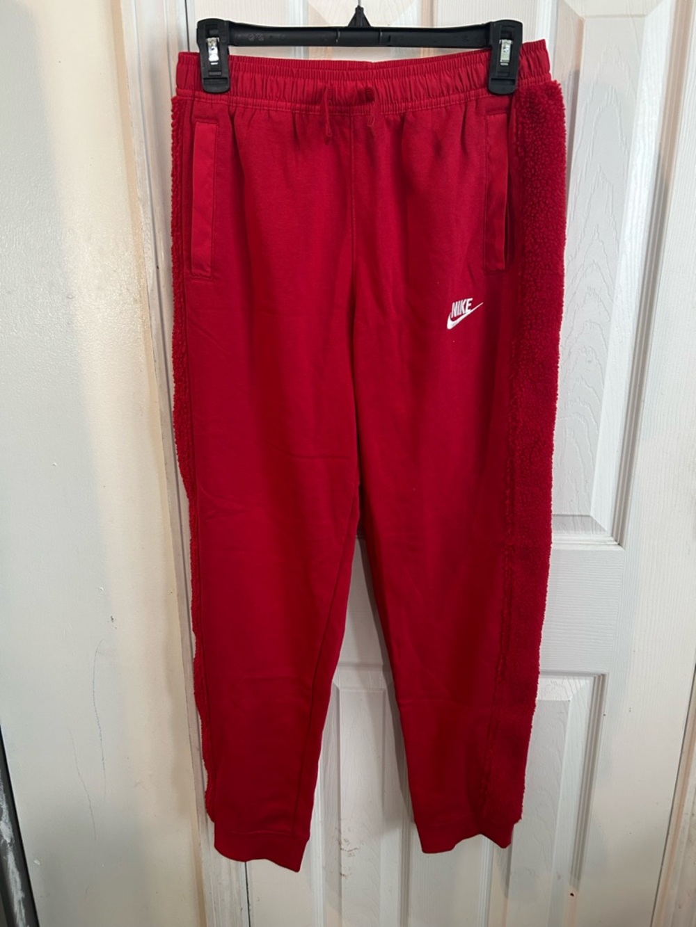 Nike Kids Red Jogger Sweatpants with Side Sherpa Panels